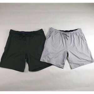 Eddie Bauer Lounge Short Lot Of 2 Mens Large Gray Green Pull On Drawstring Knit